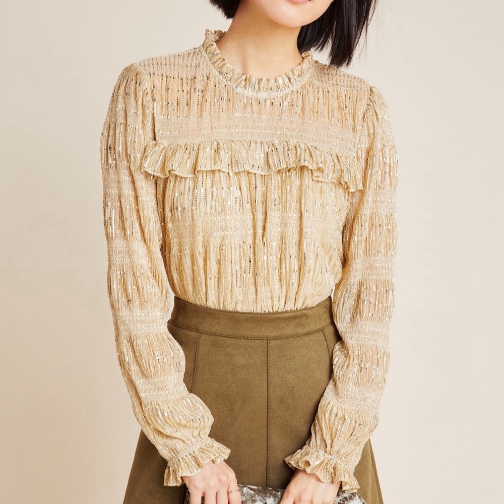 Anthropologie Blaise Ruffled Victorian Blouse Eri + Ali Small